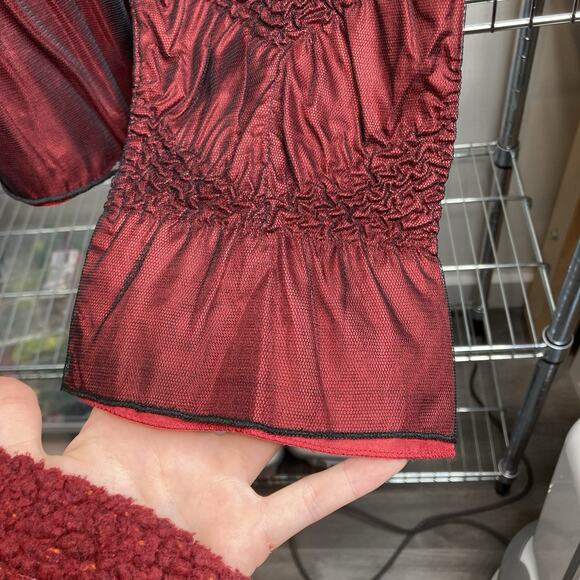 Coldwater Creek Red Black Tulle Peplum Blouse Size XL Steampunk Goth Statement - Picture 9 of 11